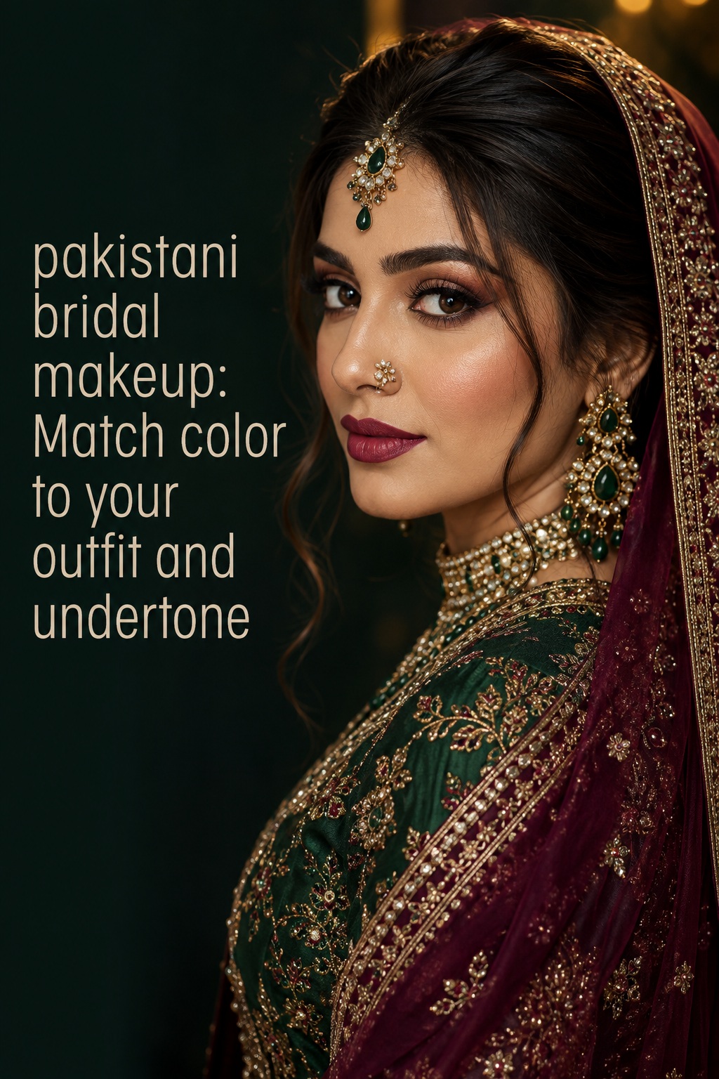 pakistani bridal makeup in emerald and plum with coordinated undertone colors
