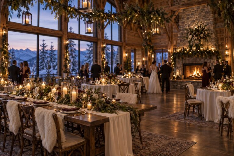 rustic winter wedding ideas in an elegant candlelit barn