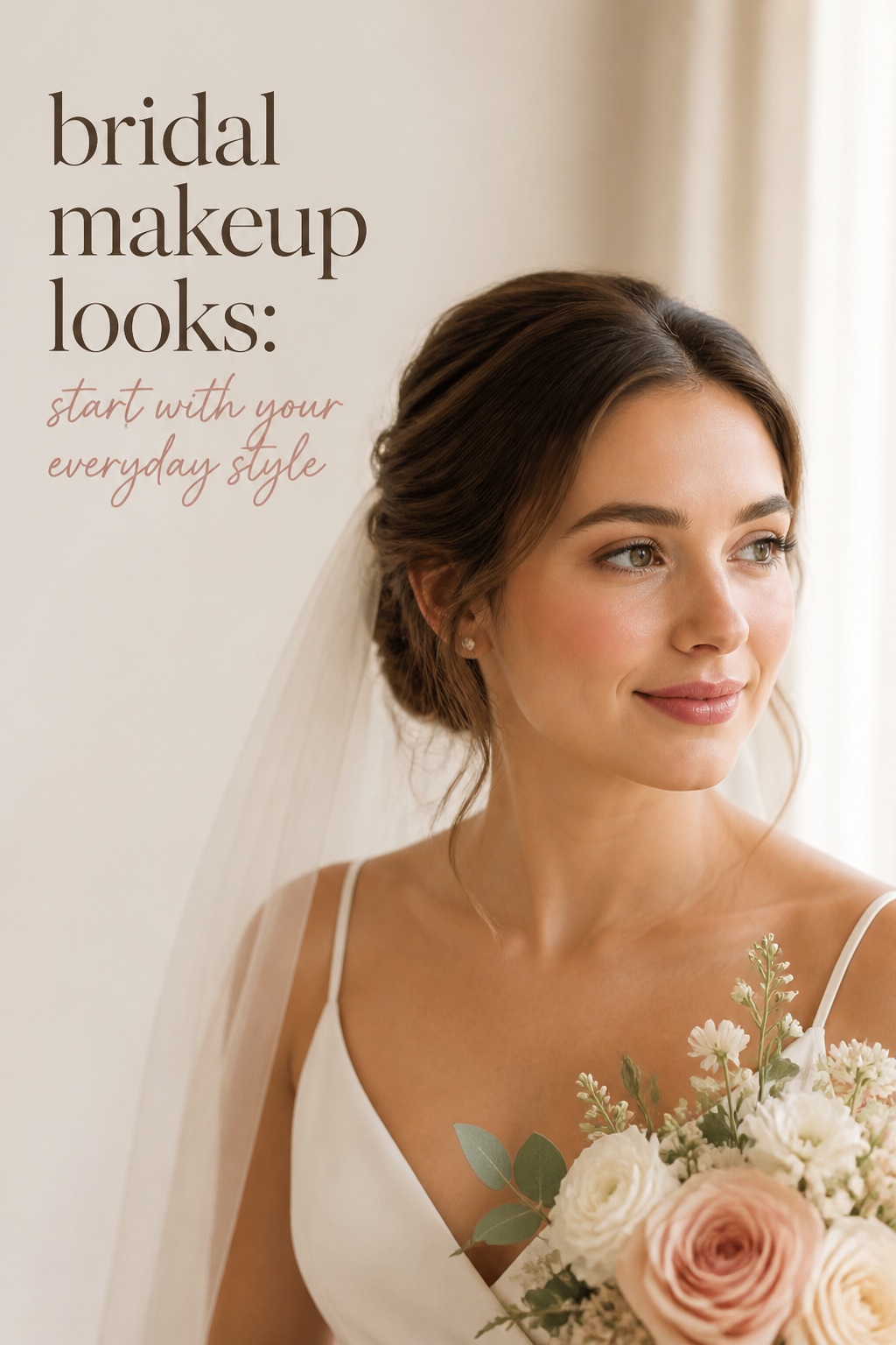 Bridal makeup looks with fresh natural skin and rosy blush