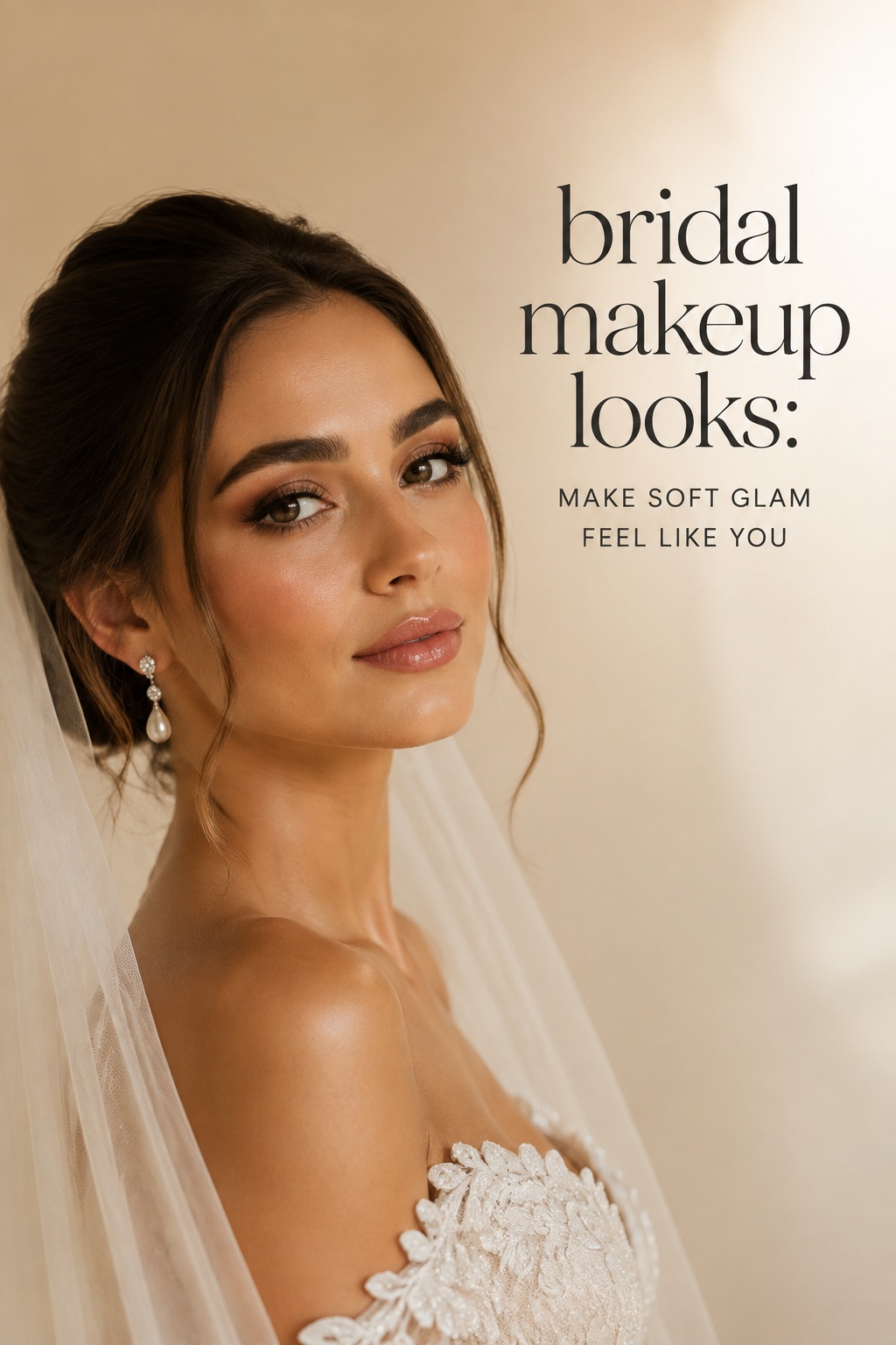 Bridal makeup looks with luminous soft glam and nude glossy lips