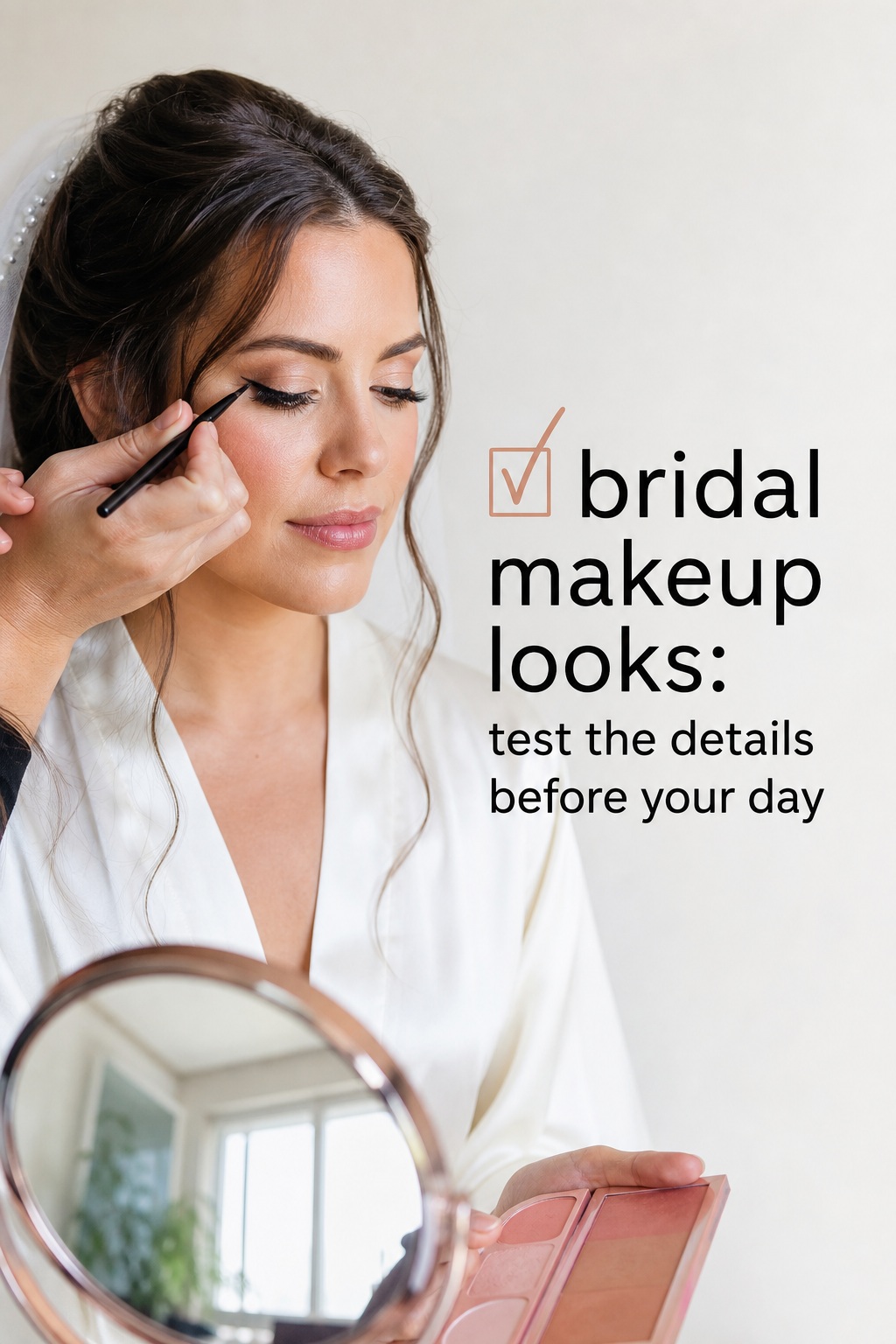 Bridal makeup looks trial with soft liner and blush palette