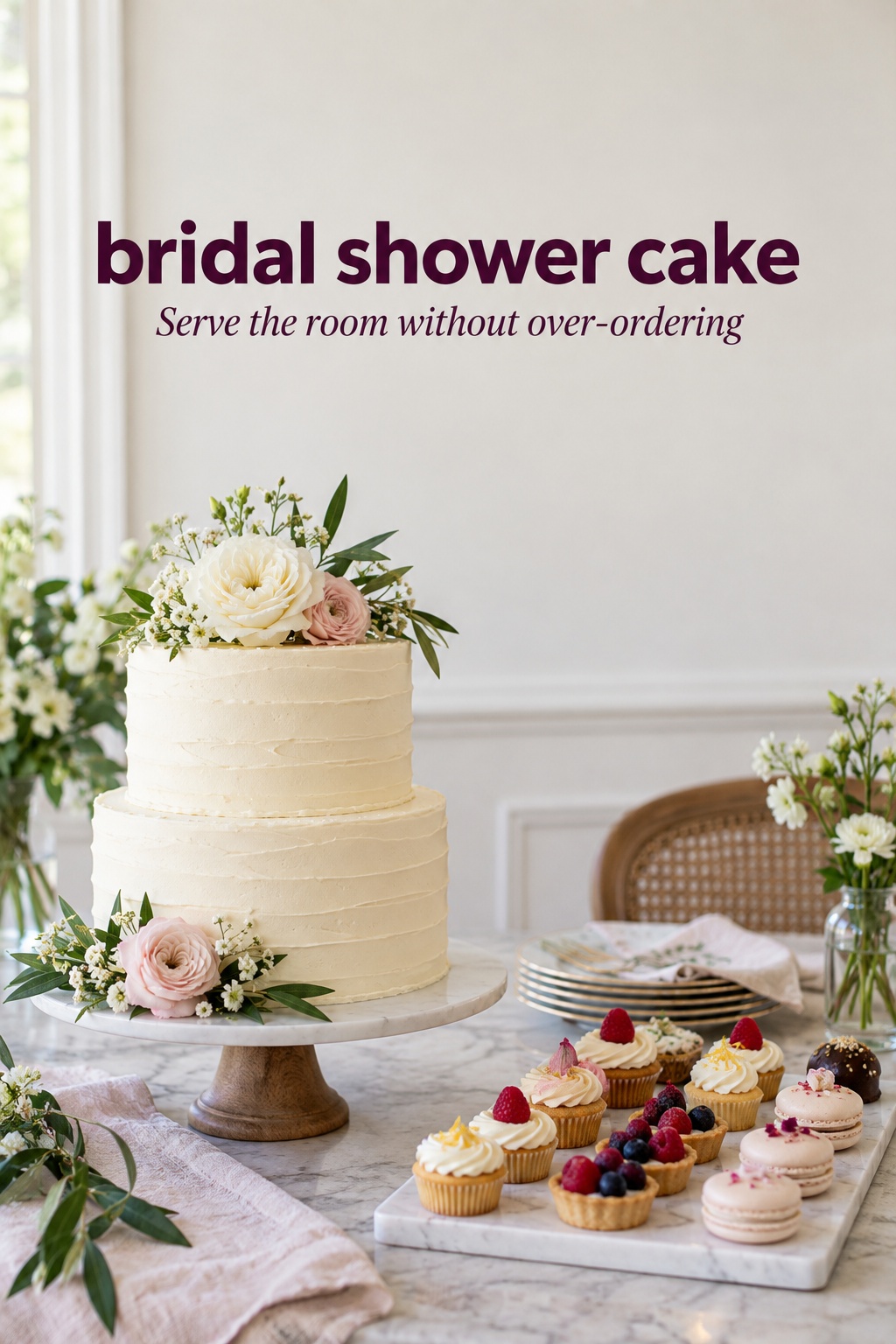 bridal shower cake with small sweets for an easy serving plan