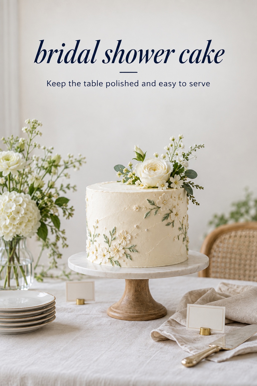bridal shower cake as a polished centerpiece on an easy-to-serve table