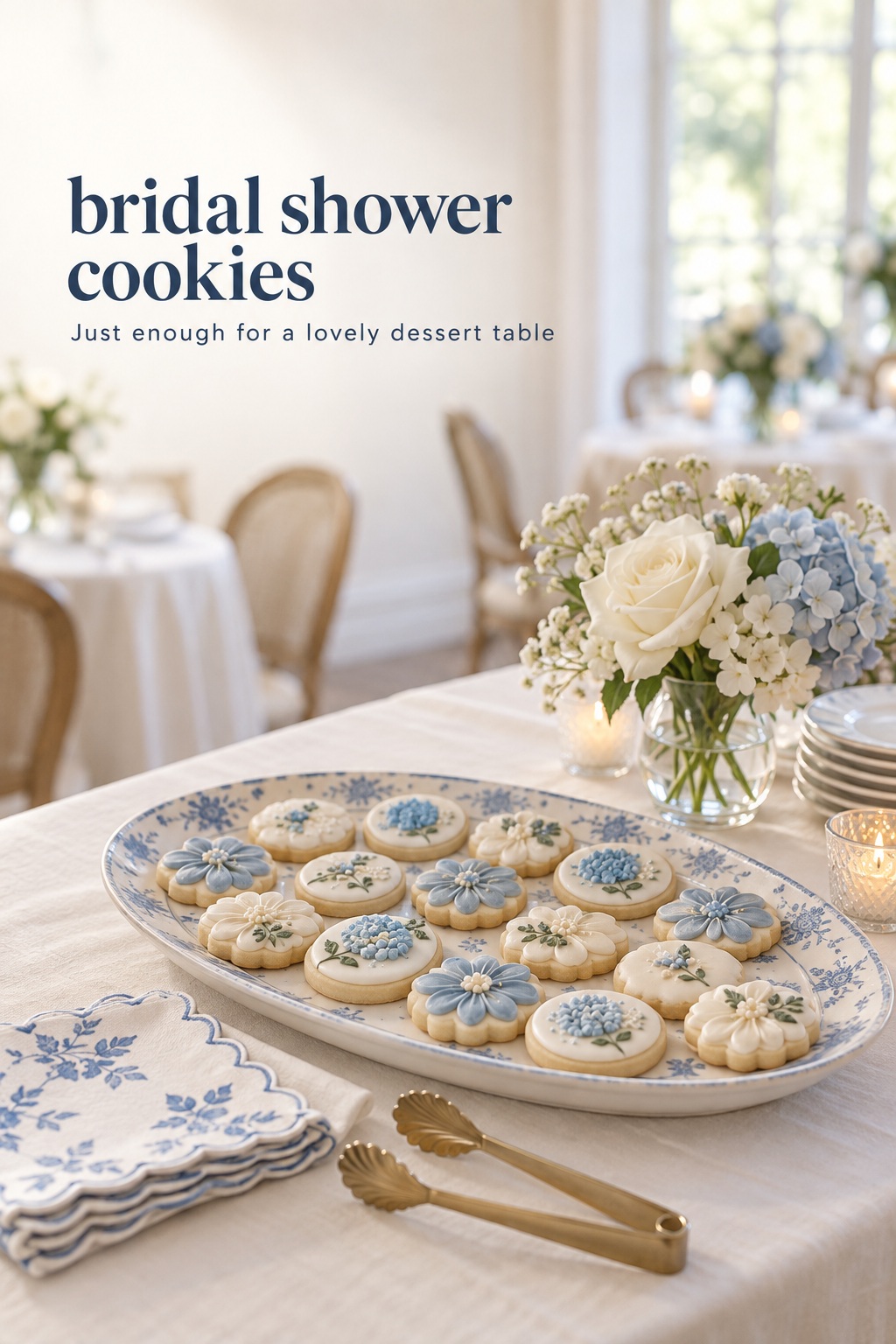 bridal shower cookies in a sage, ivory, and blush cookie capsule