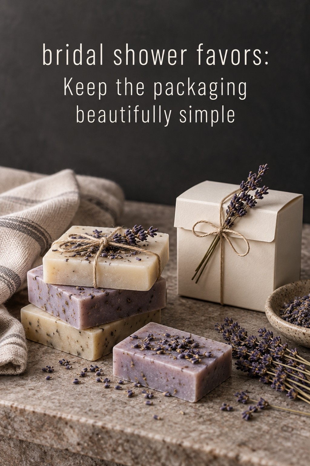 bridal shower favors with lavender soap bars and simple cream packaging