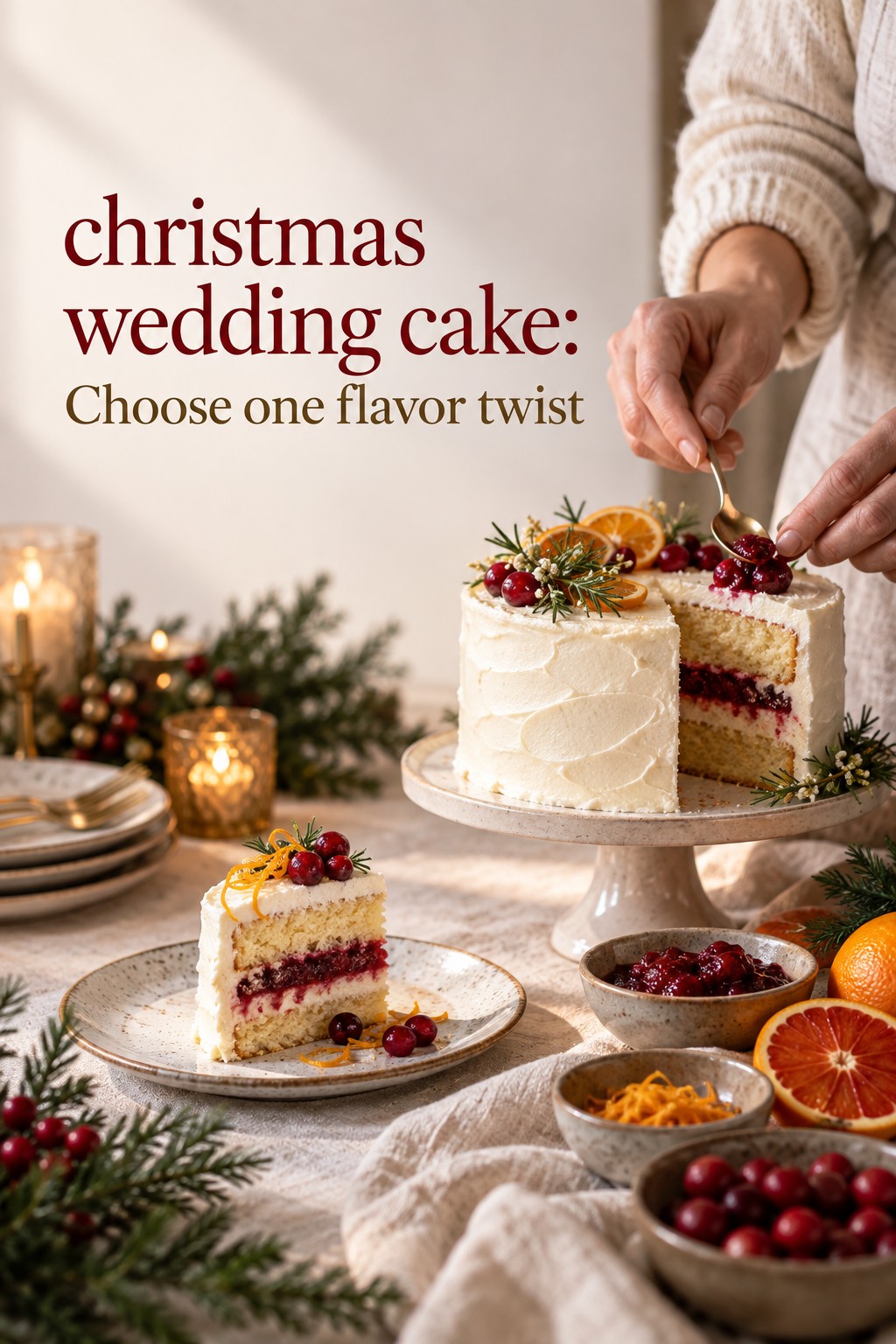 christmas wedding cake with cranberry and winter citrus flavors