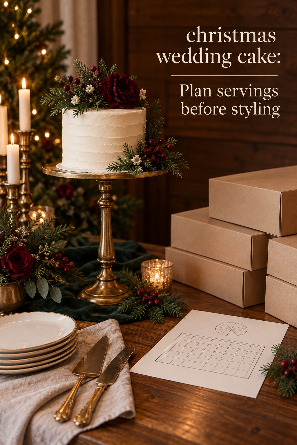 christmas wedding cake display planned for guest servings