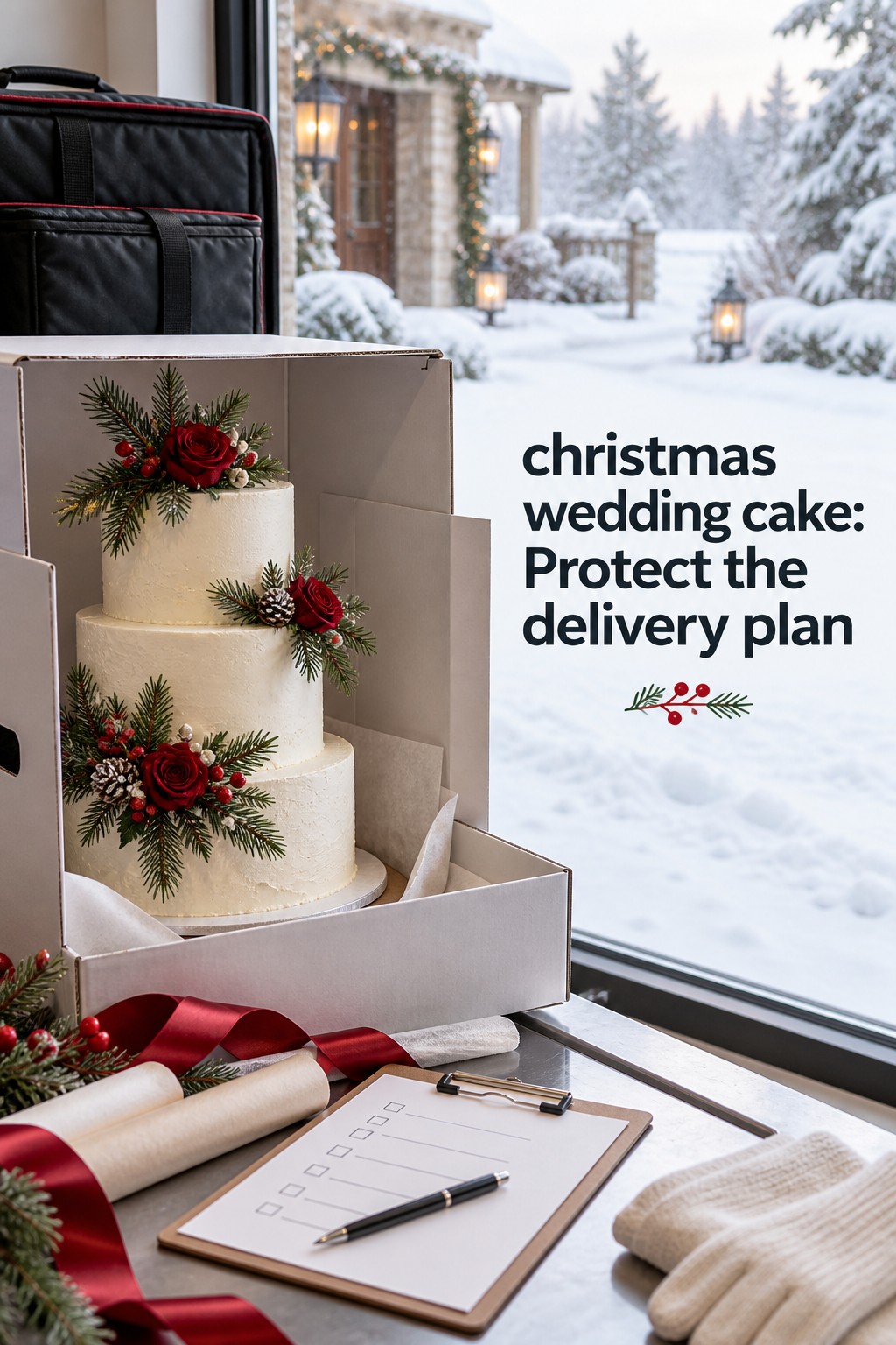 christmas wedding cake ready for a candlelit reception