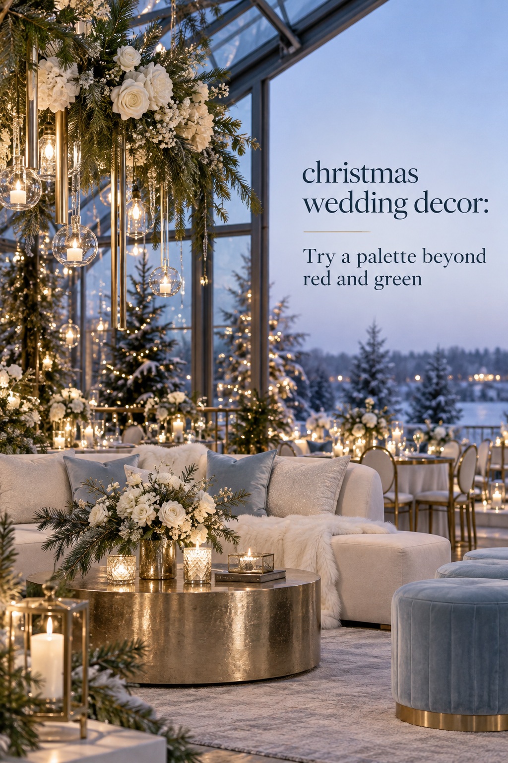 christmas wedding decor modern winter greenhouse palette with white florals