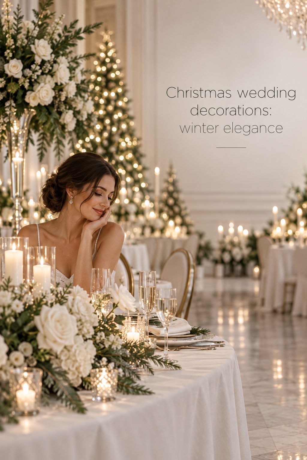 christmas wedding decorations ivory greenery ballroom tables
