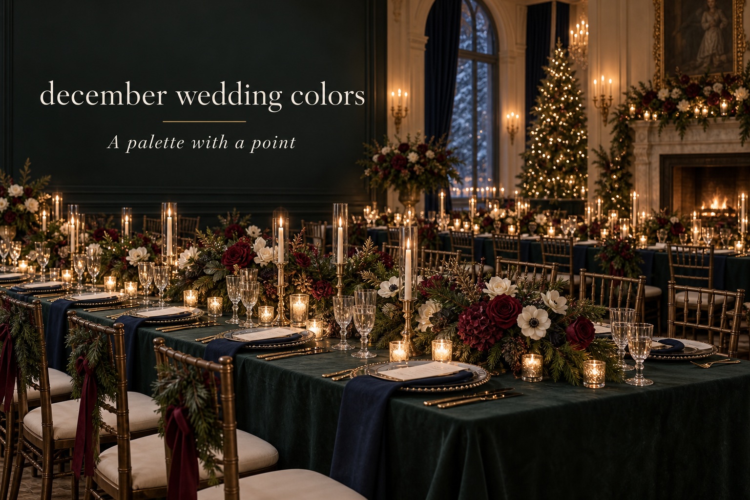 December wedding colors in an elegant candlelit ballroom reception