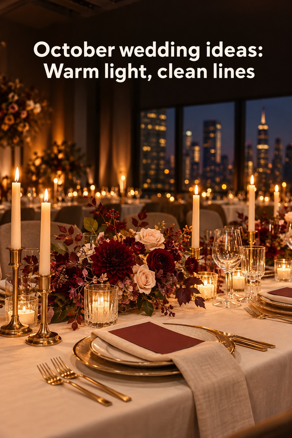 October wedding ideas modern candlelit reception table with clean lines