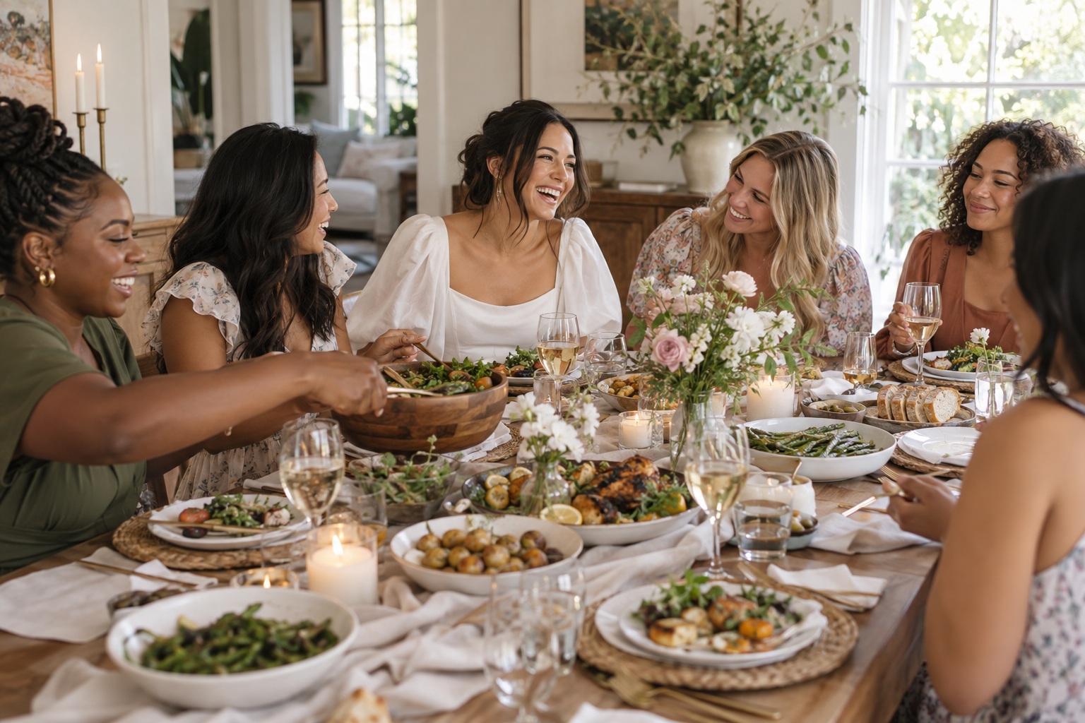 shower ideas around a welcoming shared meal in a bright intimate room