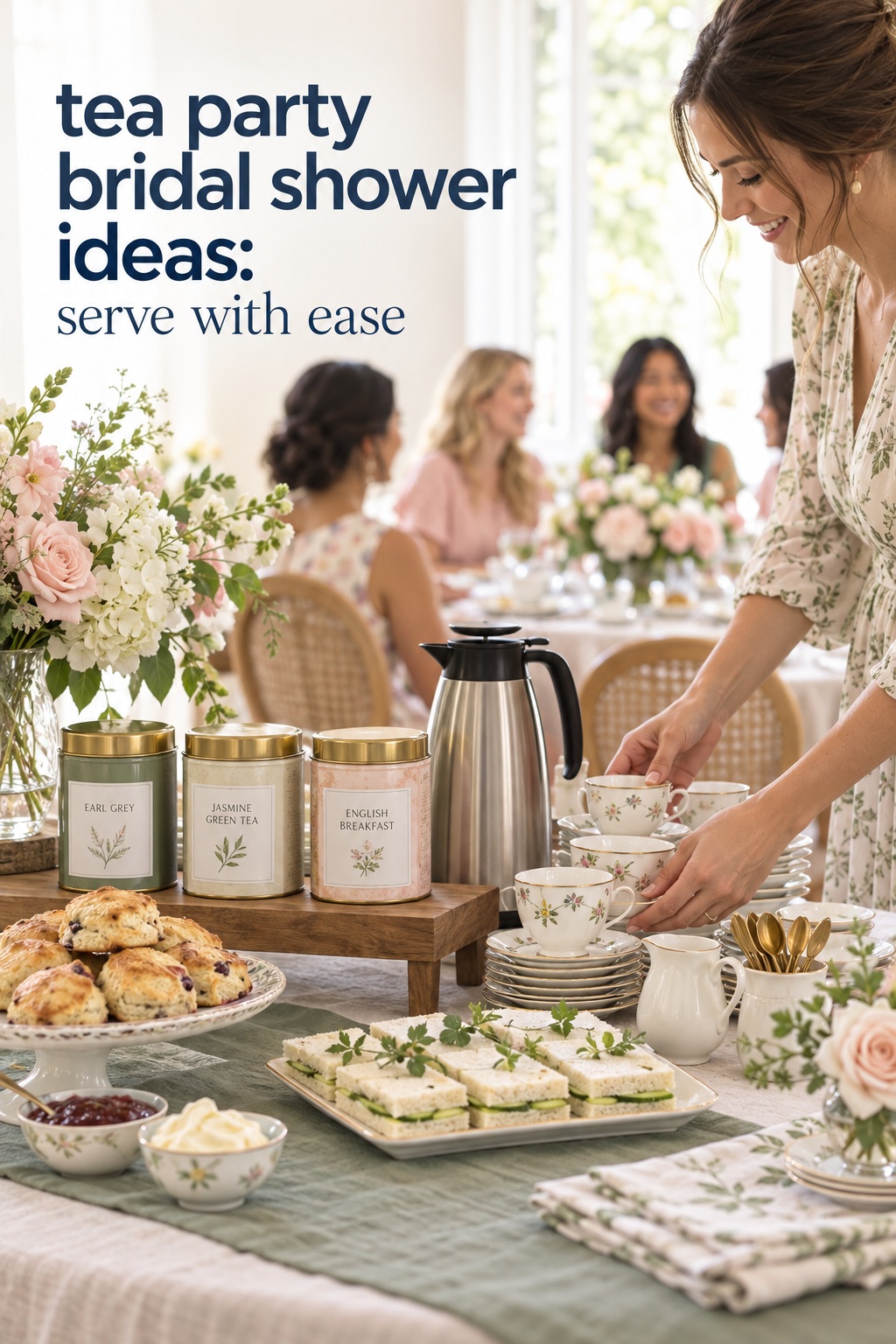 Tea party bridal shower ideas with an easy tea and food station