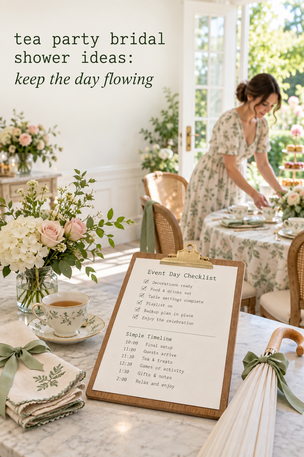 Tea party bridal shower ideas with a simple event-day checklist