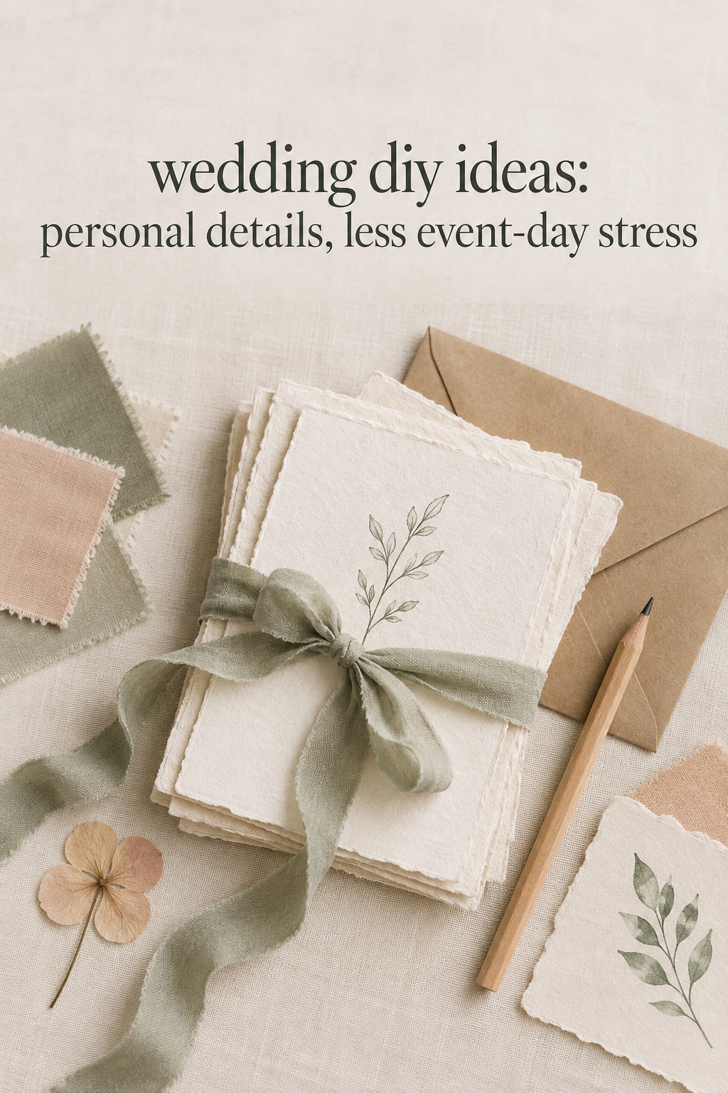 wedding diy ideas flat lay with handmade stationery and ribbon