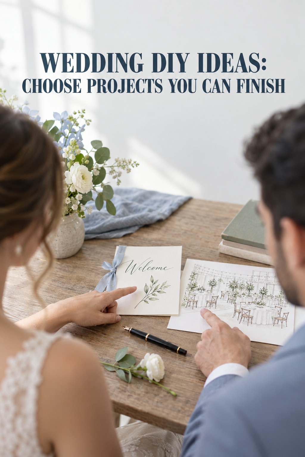 wedding diy ideas couple reviewing a sample welcome card and venue plan