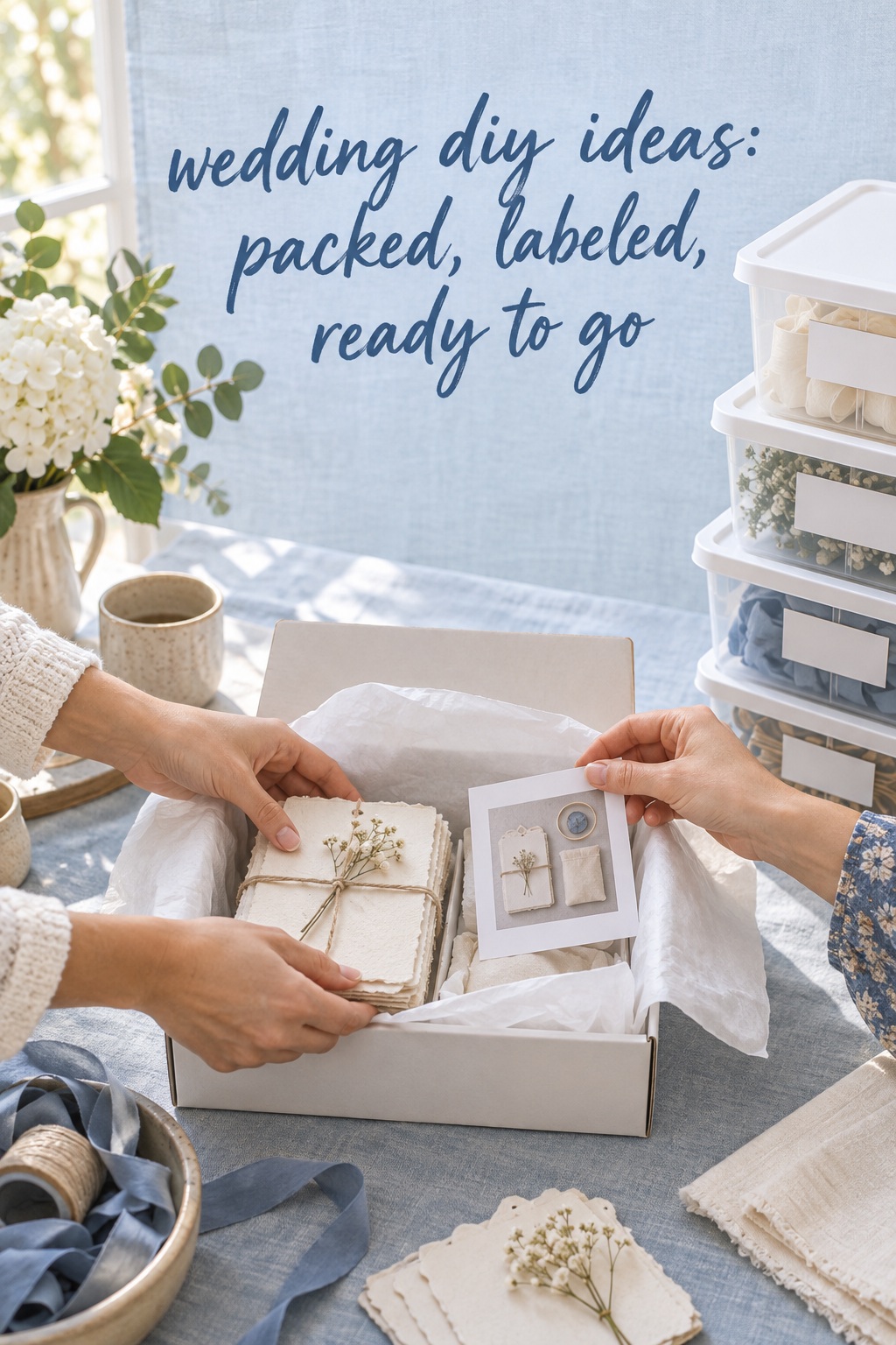 wedding diy ideas packing handmade details into labeled wedding boxes