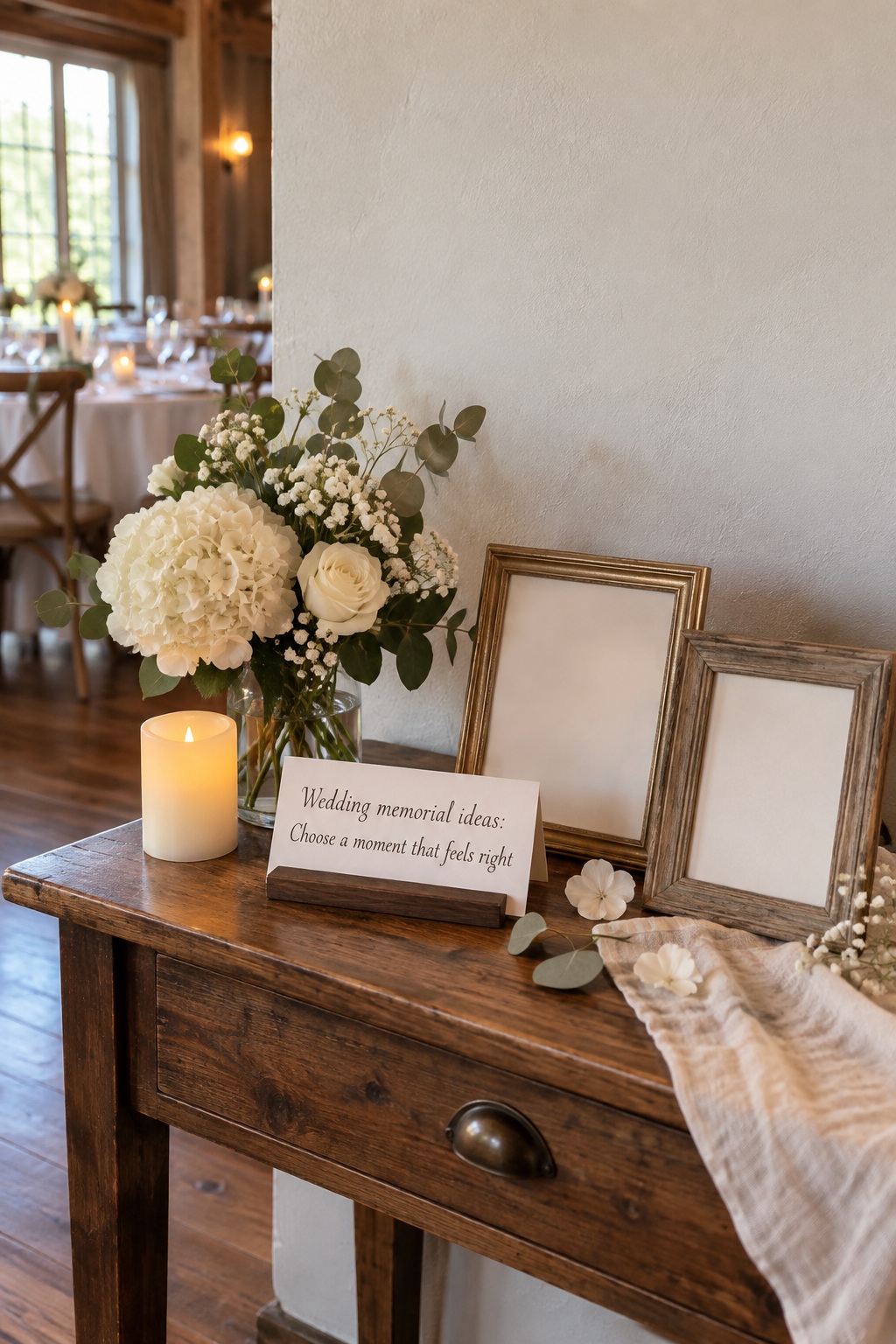 Wedding memorial ideas shown as a candid reception table illustration