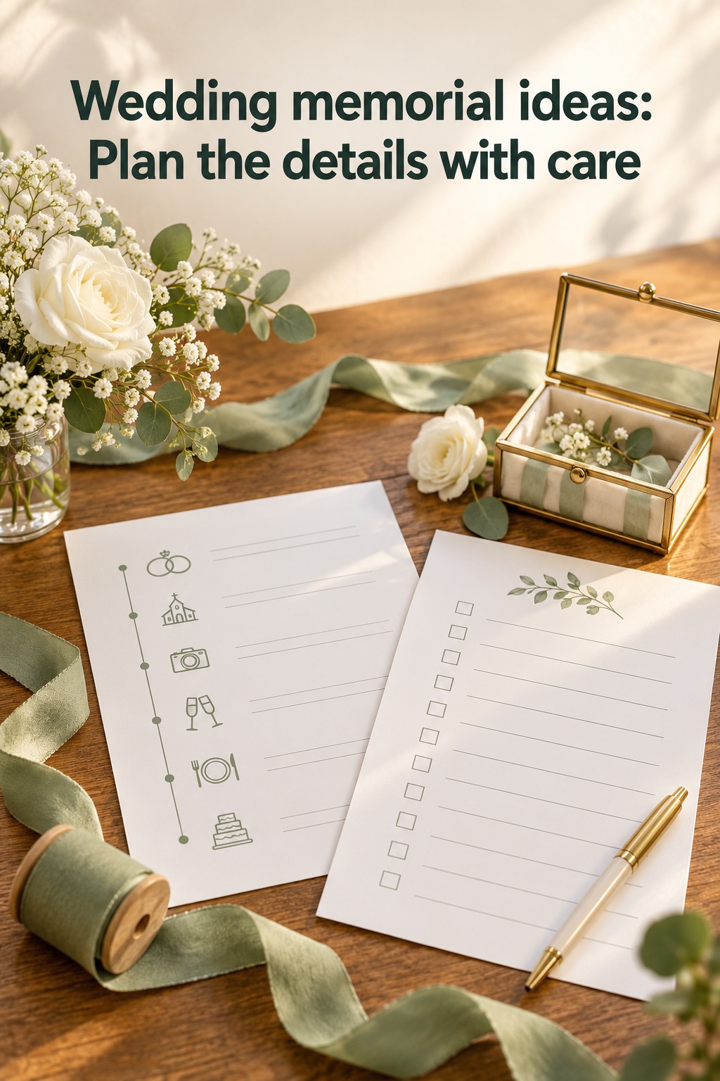 Wedding memorial ideas planning checklist with flowers and keepsake box