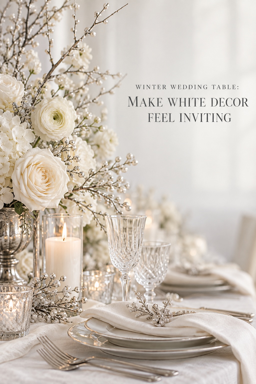 winter wedding table with burgundy flowers and blush linen