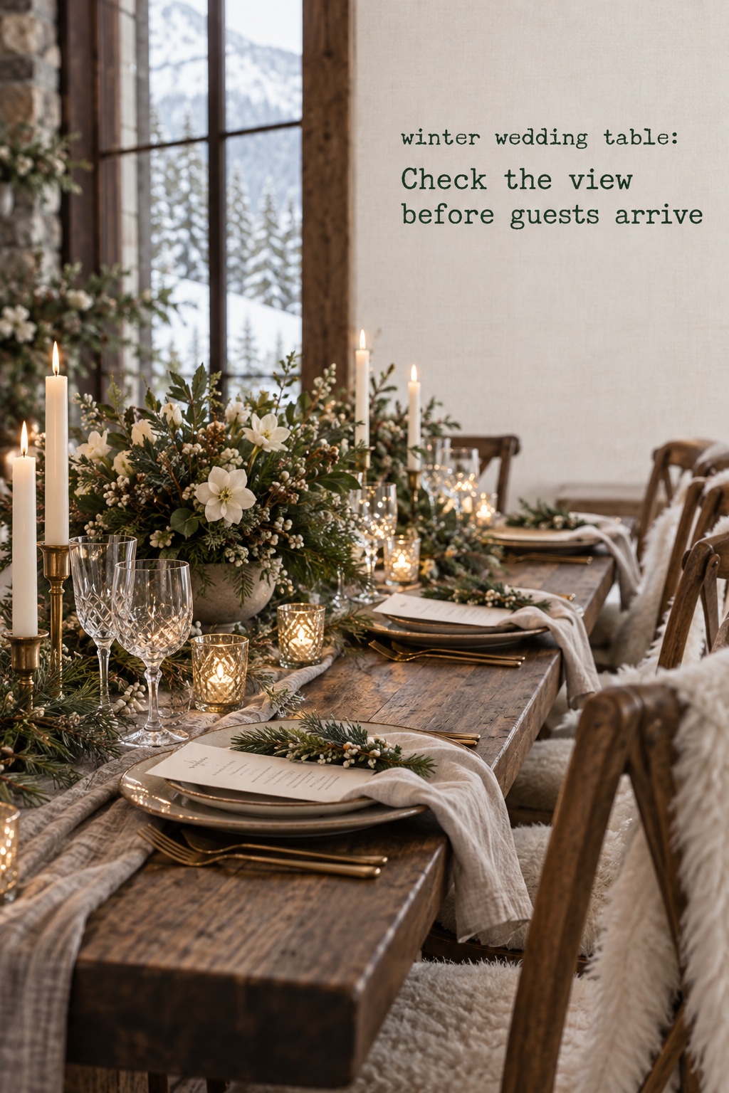 winter wedding table test setup with chairs and place settings