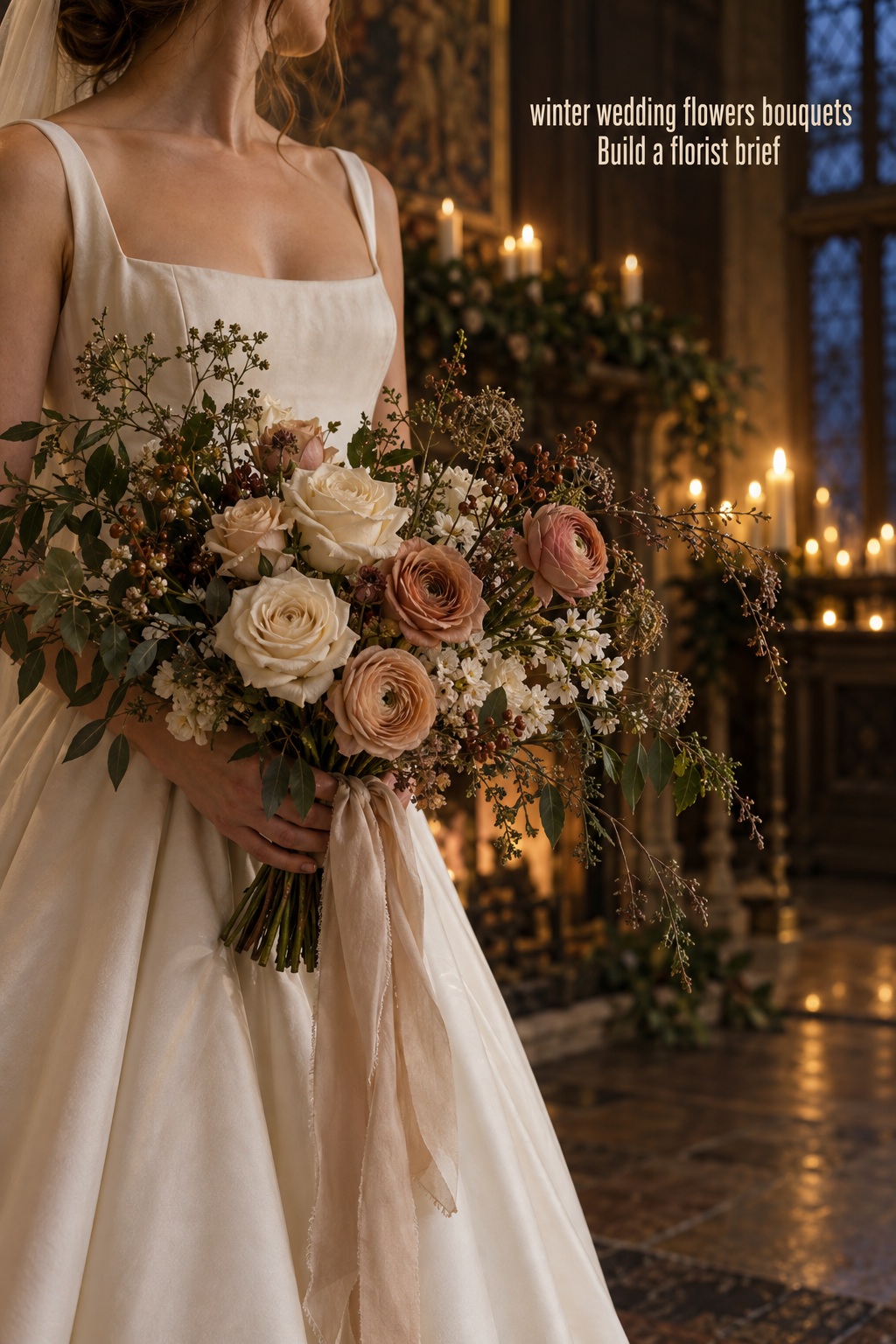 Winter wedding flowers bouquets for a candlelit venue