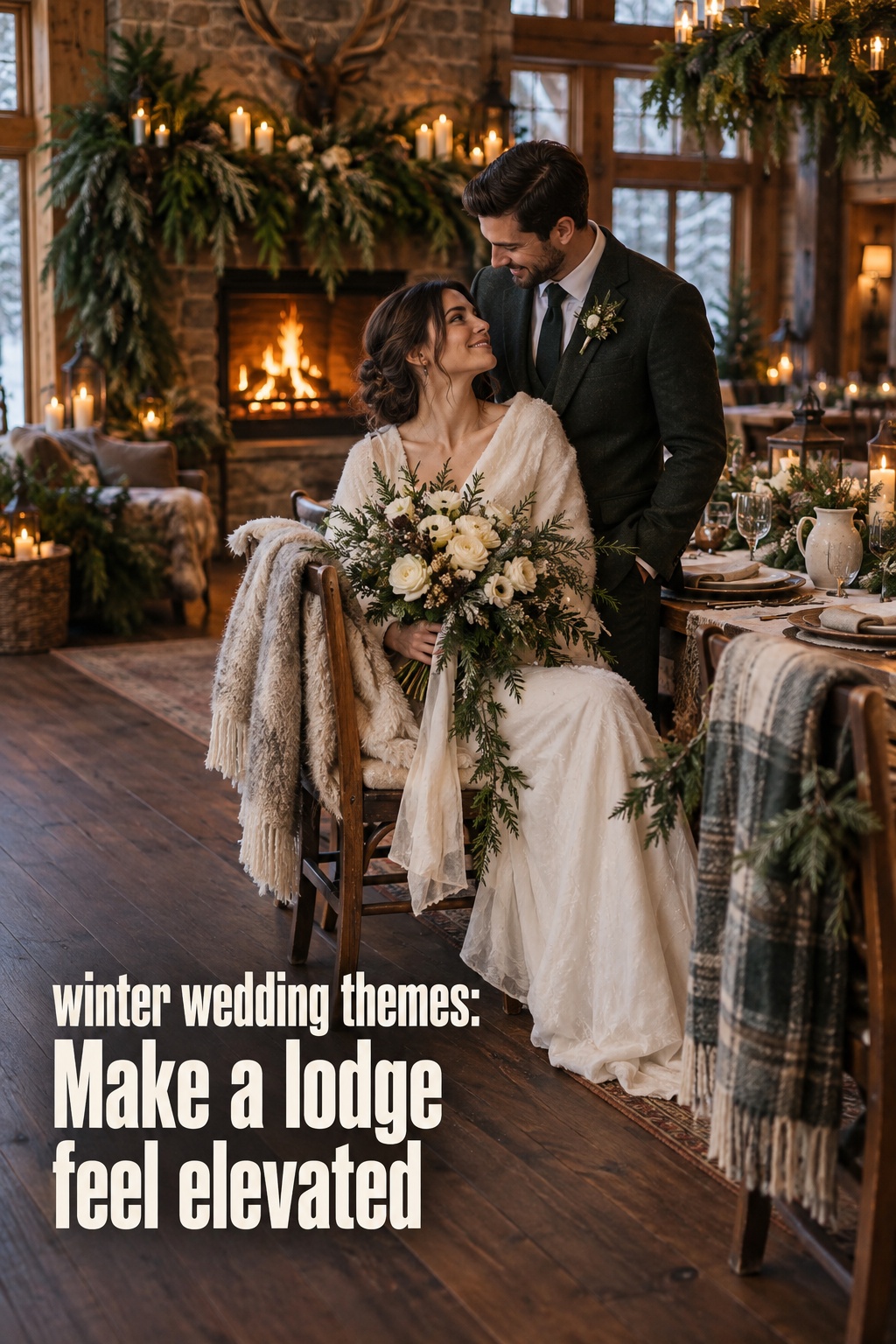 winter wedding themes evergreen lodge reception with wood and warm candles