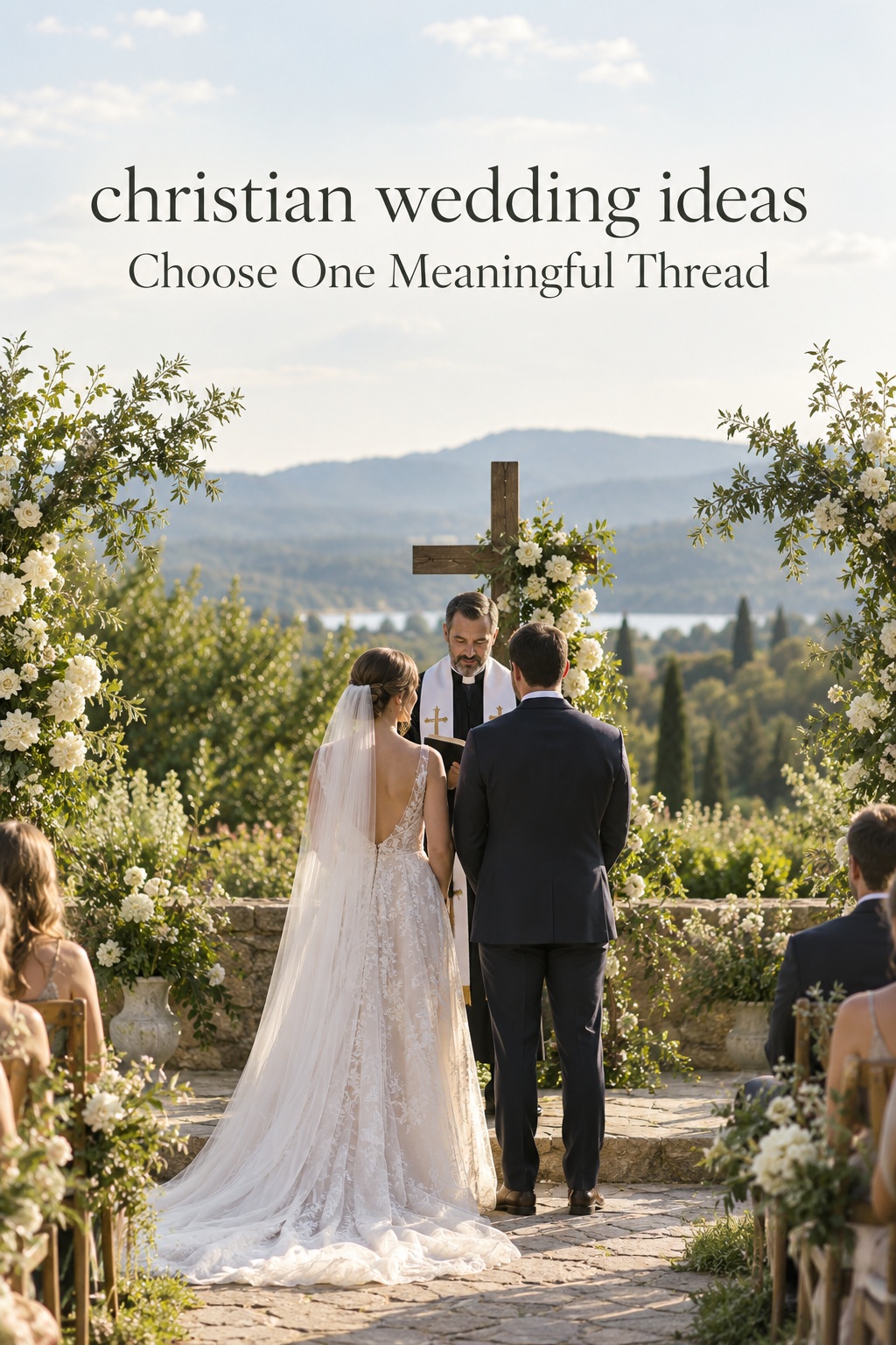 Christian wedding ideas shown in a garden ceremony with a couple choosing one meaningful thread