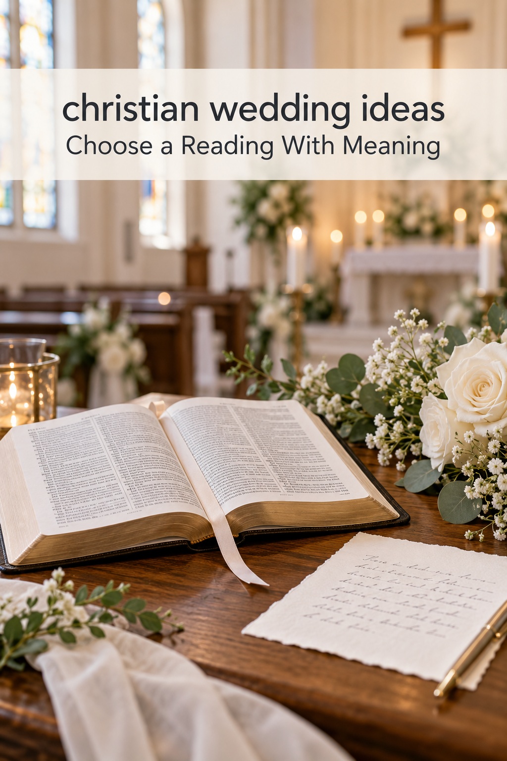 Christian wedding ideas with an open Bible, ceremony reading, and handwritten vows