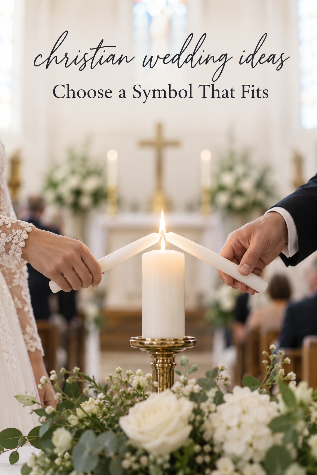 Christian wedding ideas featuring a couple lighting a unity candle in church