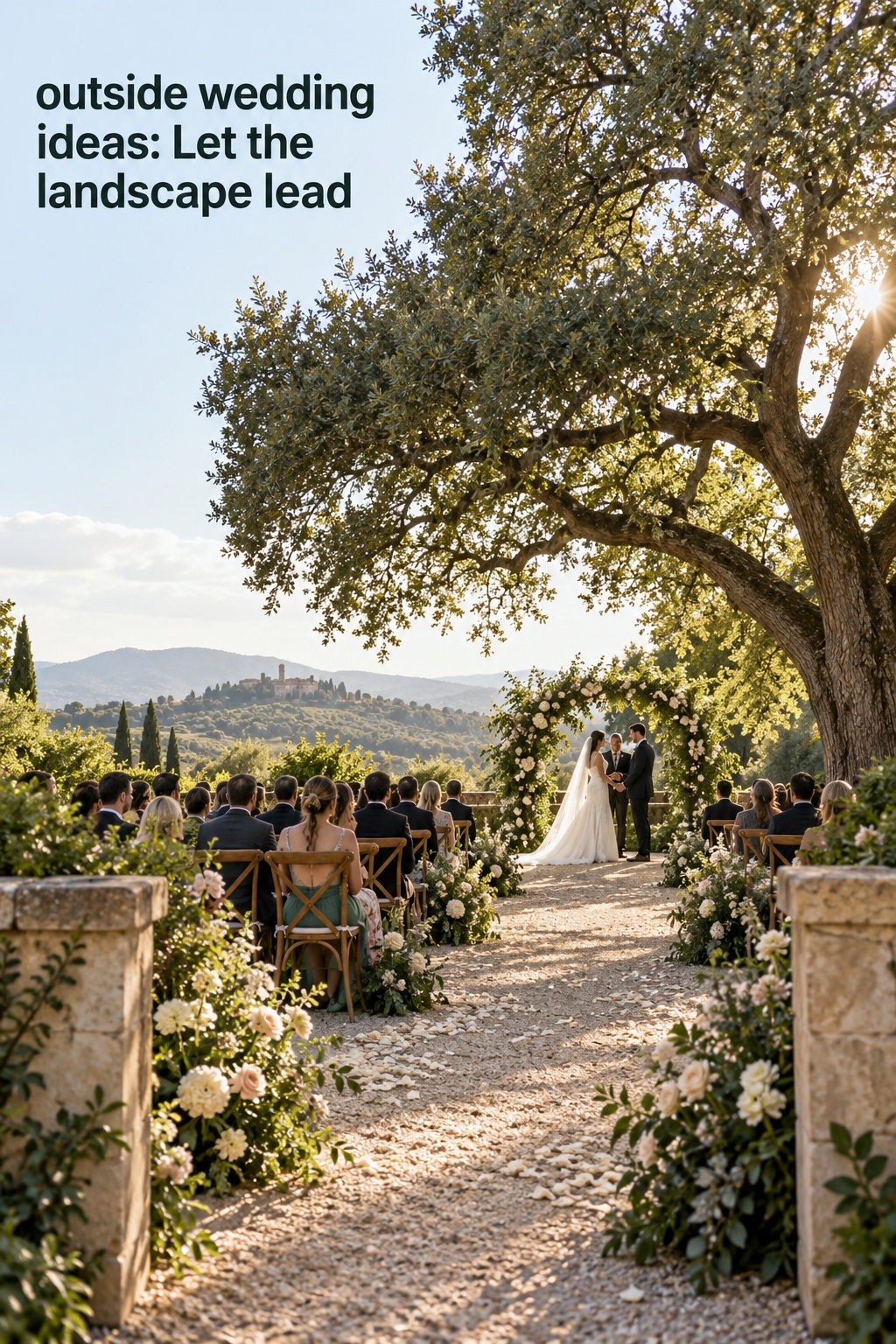 outside wedding ideas with a tree-framed outdoor ceremony and clear aisle