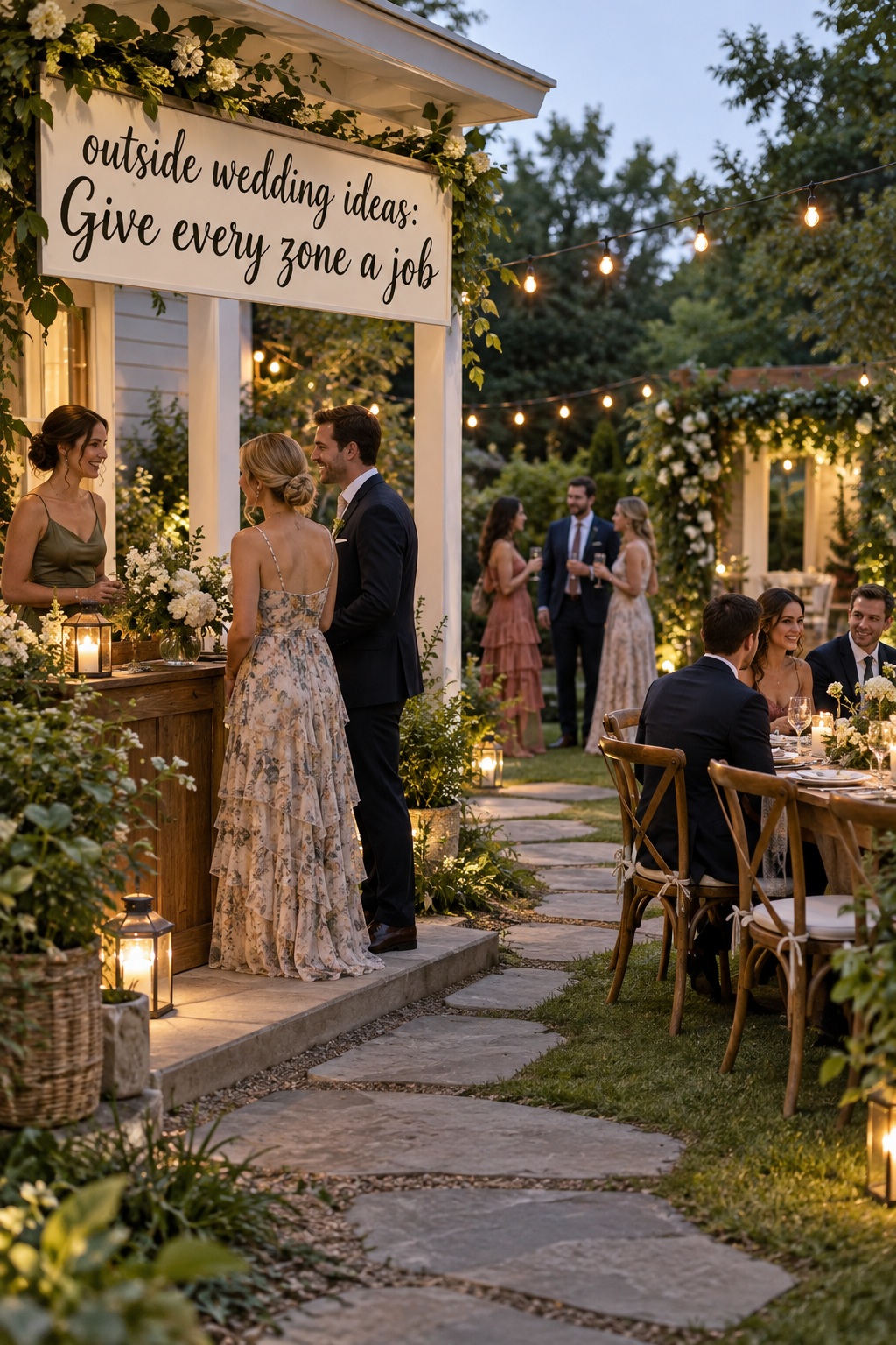 outside wedding ideas for a compact backyard reception with clear guest zones