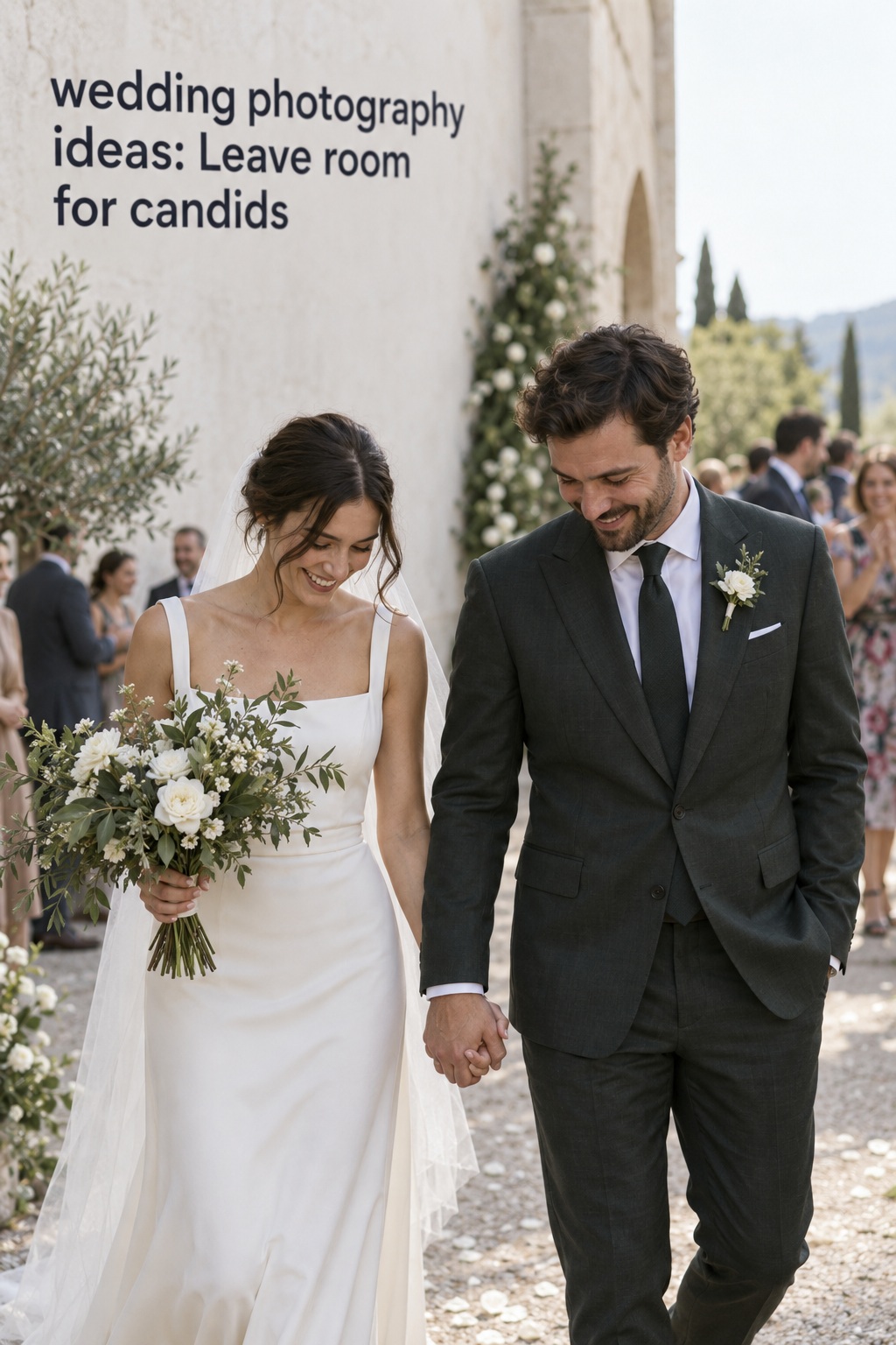 wedding photography ideas candid newlyweds holding hands after their ceremony