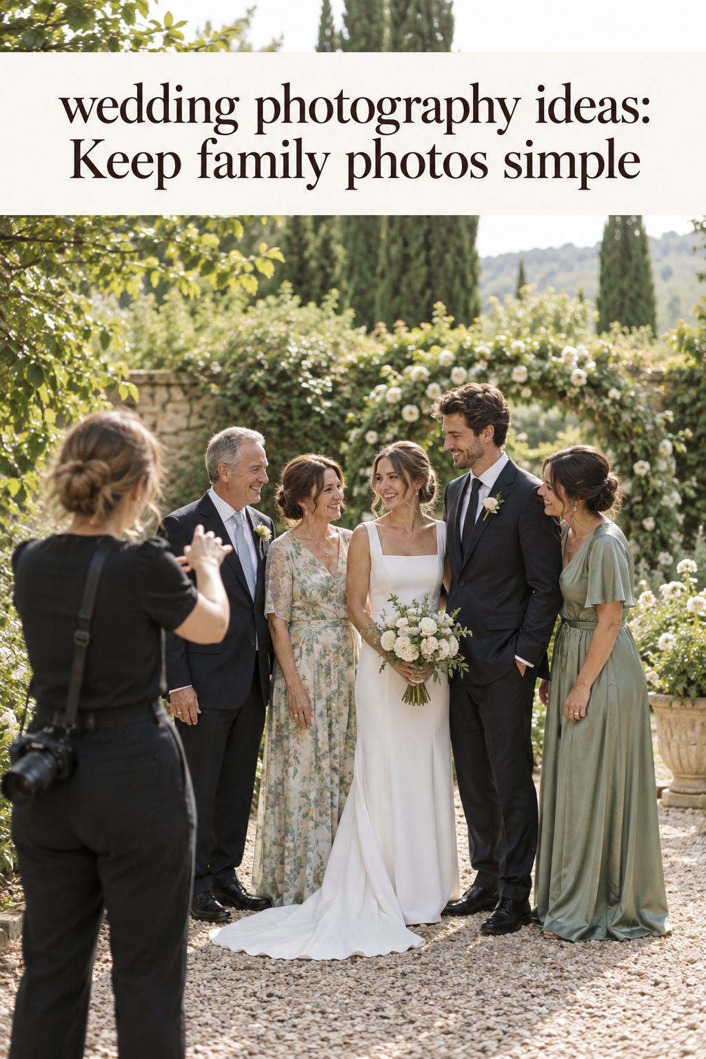wedding photography ideas for a calm family portrait in a garden
